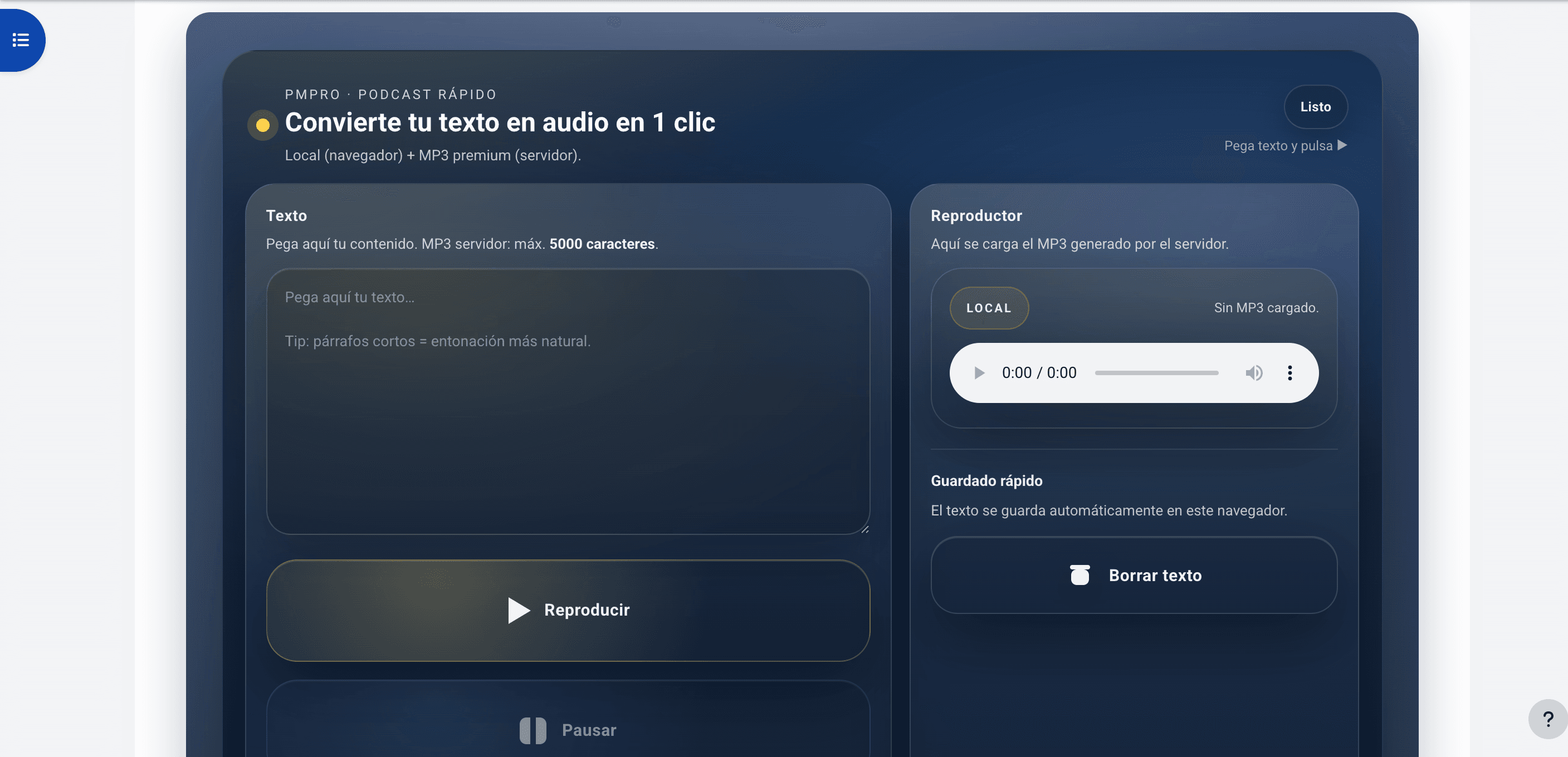 Módulo para convertir el temario en audio